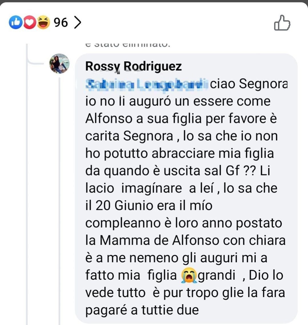 Il commento postato dalla madre di Chiara Cainelli