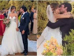 Francesco Montanari ha sposato Federica Sorino, l&#8217;attore non si trattiene e bacia la moglie prima del sì: video e foto