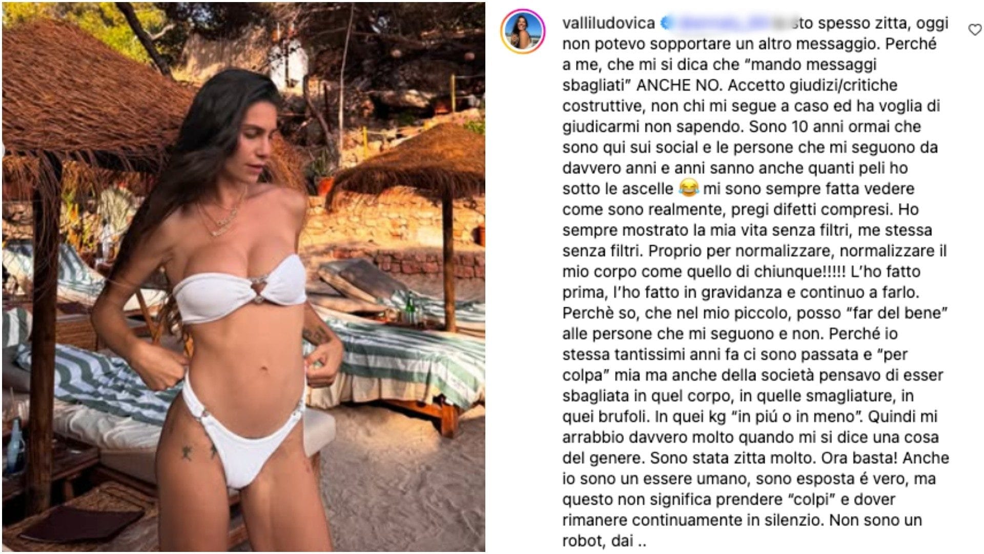 Ludovica Valli ancora criticata per il suo corpo, lo sfogo: "Mi sono sentita sbagliata per quei kg in più"