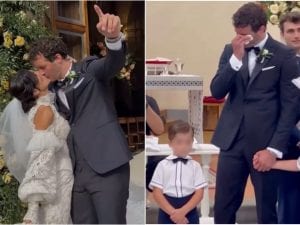 Giorgia Lucini e le nozze con Federico Loschi: lo sposo si commuove aspettandola all&#8217;altare con i loro figli