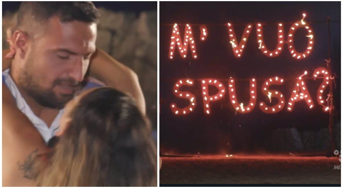 Antonio in una sceneggiata napoletana a Temptation, prima lo scherzo e poi la proposta a Valentina: "M' vuò spusà?"