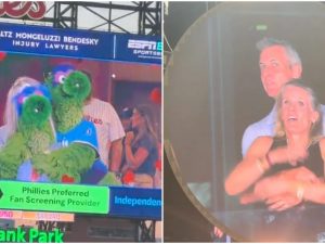 La mascotte dei Phillies “trolla” Andy Byorn e Kristin Cabot: la parodia che ha fatto impazzire lo stadio