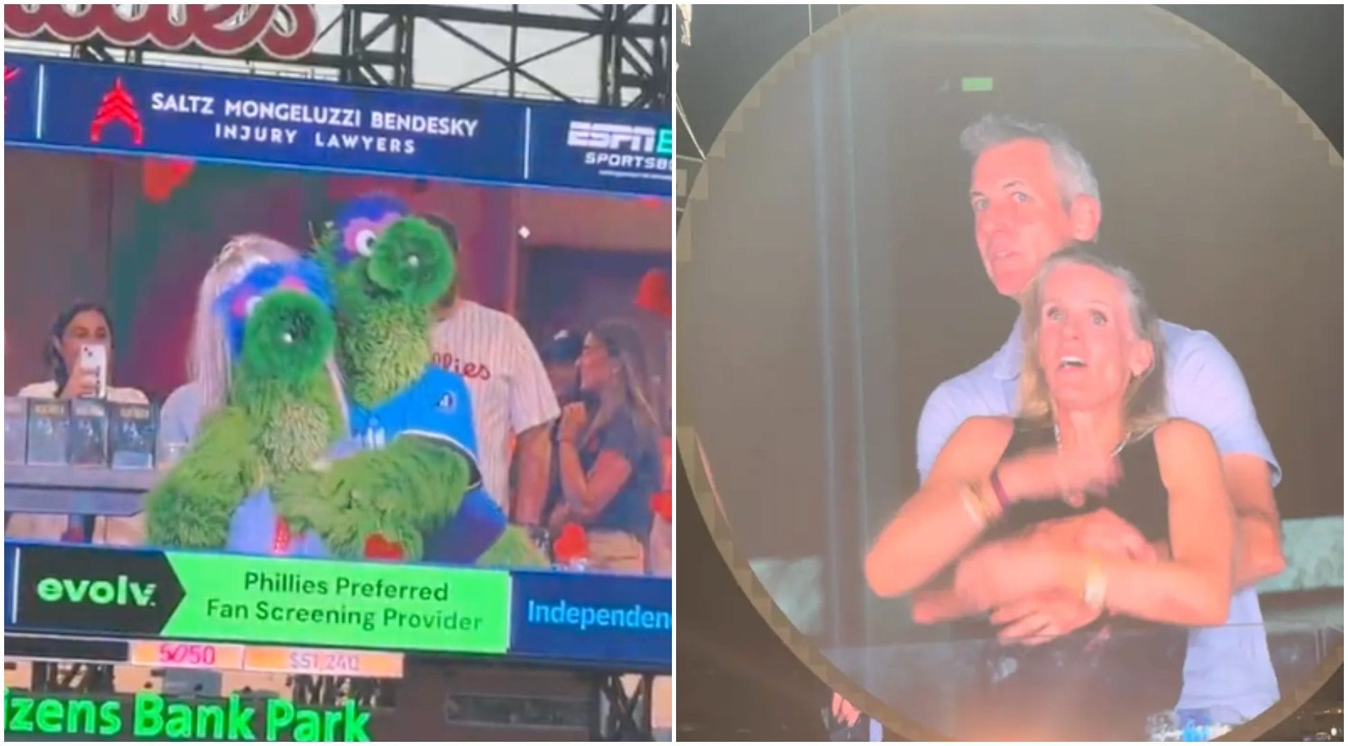La mascotte dei Phillies "trolla" Andy Byorn e Kristin Cabot: la parodia che ha fatto impazzire lo stadio