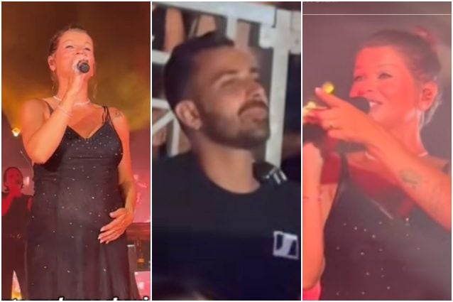 Alessandra Amoroso canta per il fidanzato Valerio Pastore, lo indica e lui sorride: "Con te un nuovo finale"