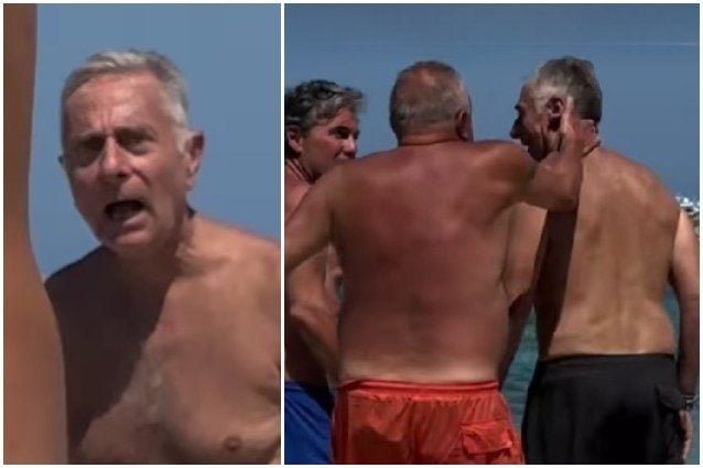 Paolo Bonolis in spiaggia riceve uno schiaffo alla nuca mentre è di spalle: chi è l'autore del gesto
