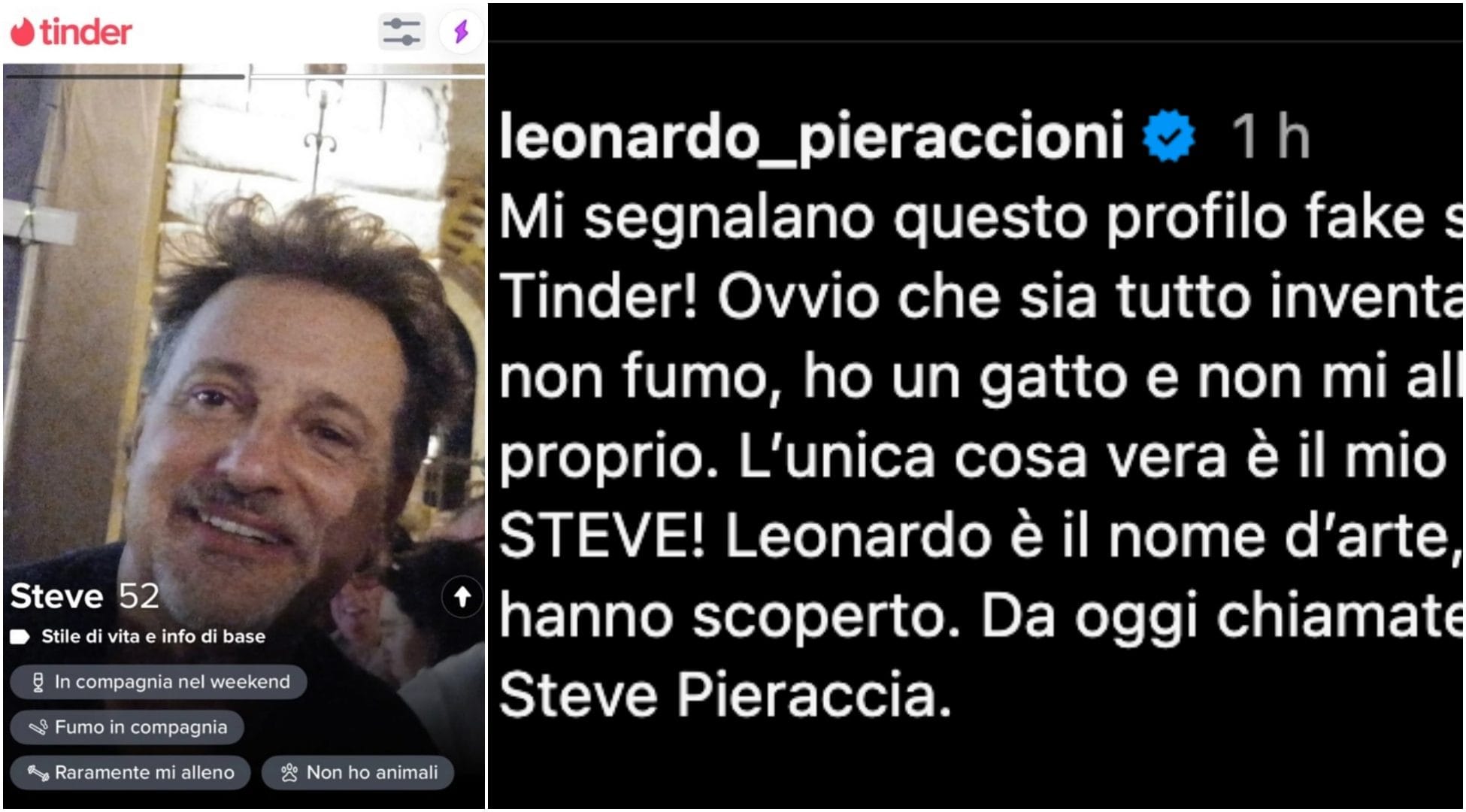 Leonardo Pieraccioni si è iscritto a Tinder, ma non è lui: "Ho scoperto il mio vero nome"