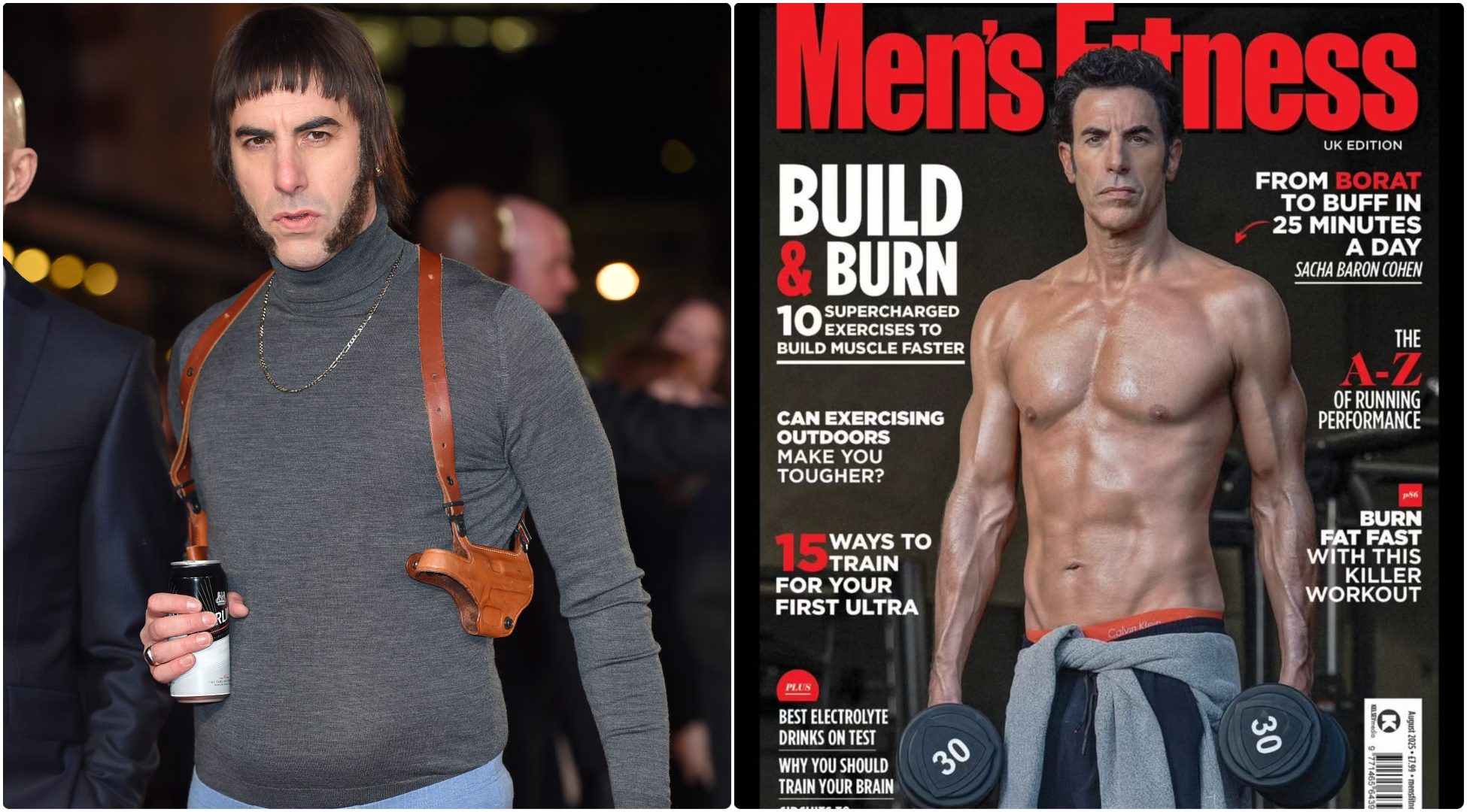 La trasformazione di Sacha Baron Cohen, il corpo scolpito in copertina: “Proteine e 25 minuti di allenamento”