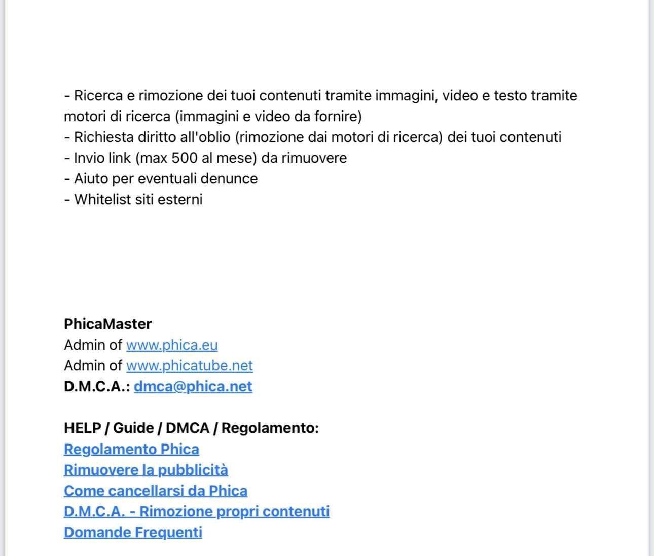 La mail con la proposta dei pacchetti per rimuovere i contenuti