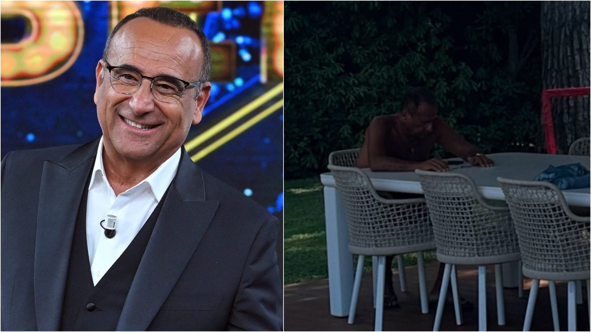 Carlo Conti troppo abbronzato, Pieraccioni: "Ormai è nero mimetico", l'ironia della moglie Francesca Vaccaro