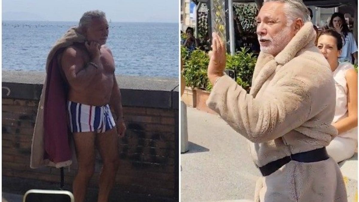 Francesco Paolantoni in pelliccia sul lungomare di Napoli per mantenere la scommessa fatta – ph via X