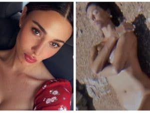 Belen Rodriguez nuda in spiaggia, la replica alle critiche per la pubblicità della maschera intima: &#8220;Non sarei io&#8221;
