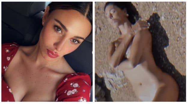 Belen Rodriguez nuda in spiaggia, la replica alle critiche per la pubblicità della maschera intima: "Non sarei io"