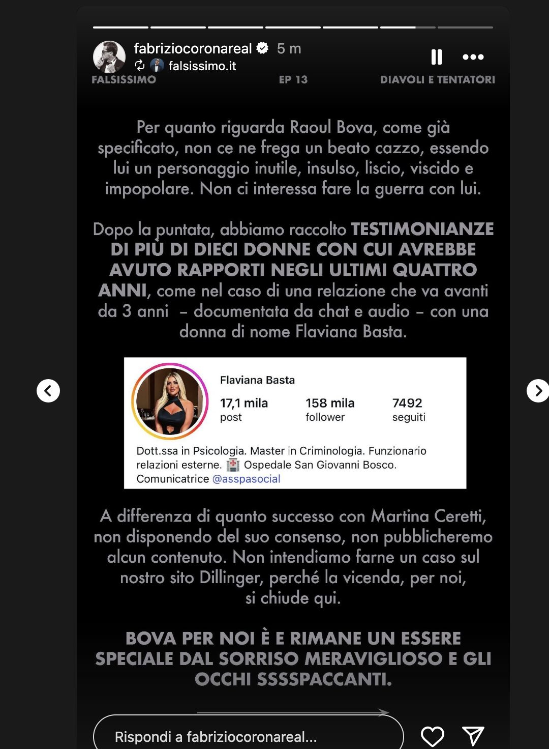 Una delle storie pubblicate da Fabrizio Corona