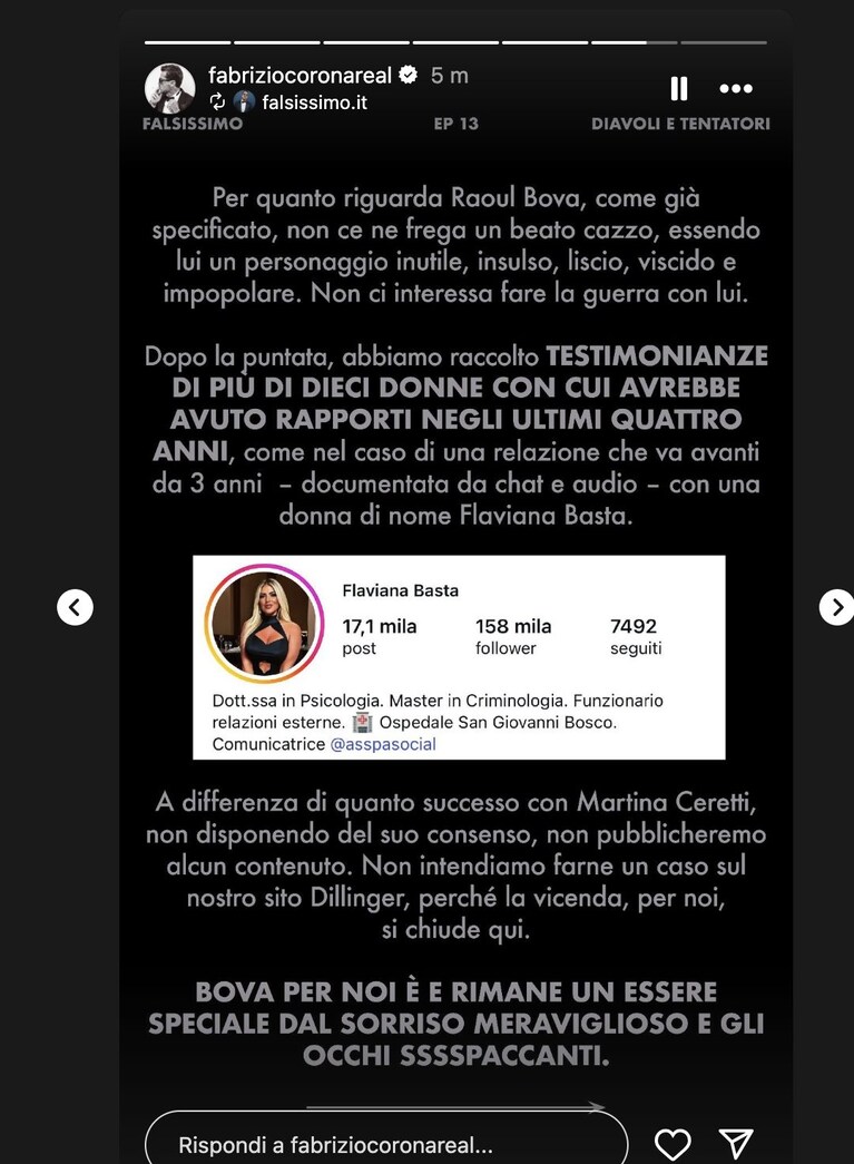 Una delle storie pubblicate da Fabrizio Corona