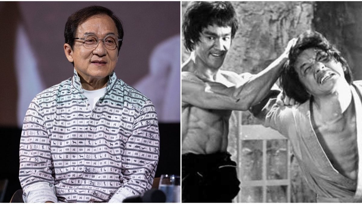 a destra: Bruce Lee e Jackie Chan in una foto di scena.