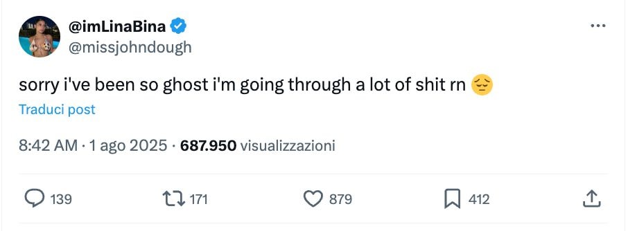 L’ultimo post di Lina Bina su X prima della morte