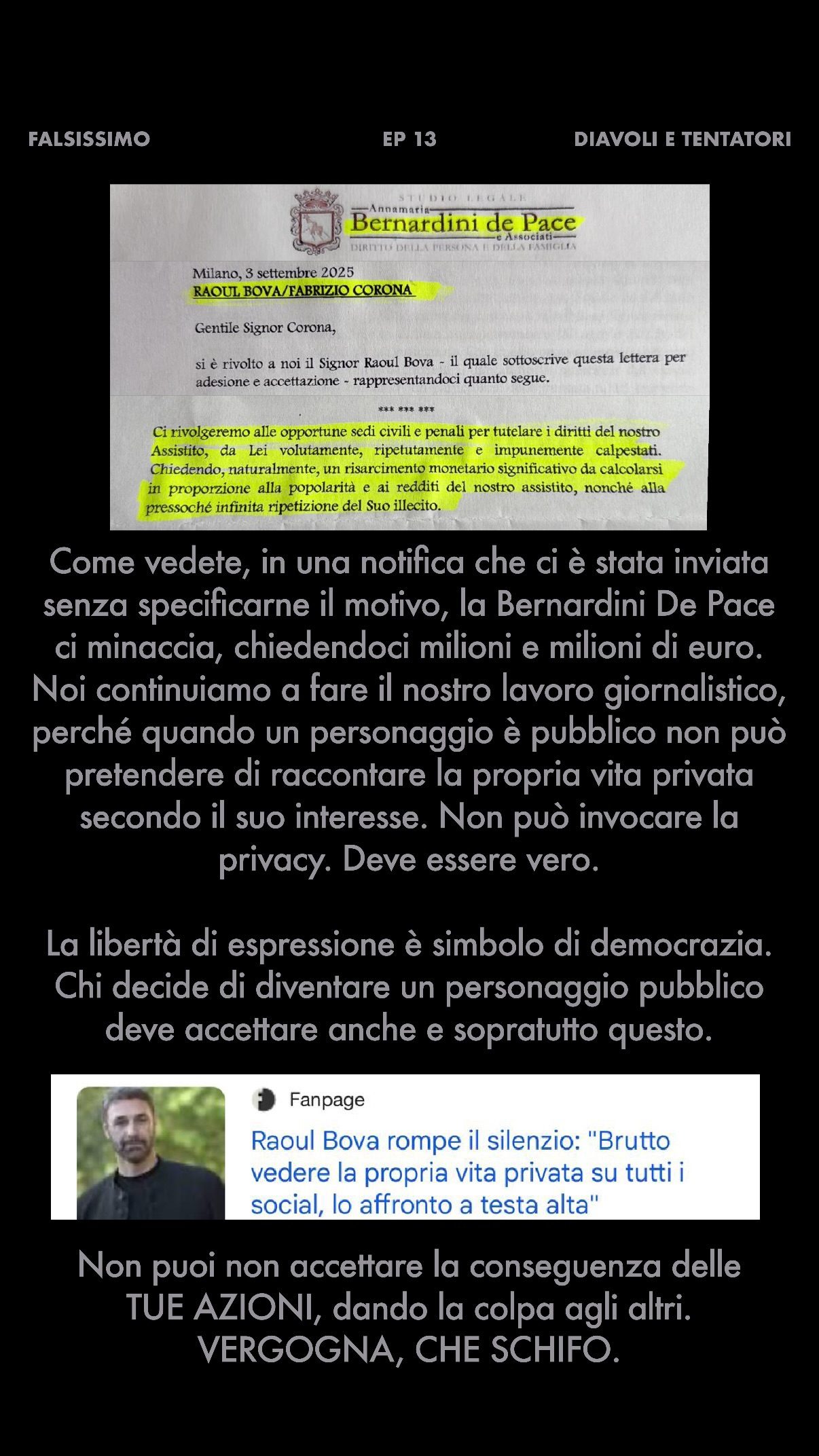 Il documento pubblicato da Fabrizio Corona
