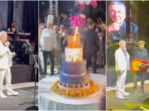 Pupo compie 70 anni, le foto della grande festa: oltre 2mila persone, ospiti, maxi torta e &#8220;panini per tutti&#8221;