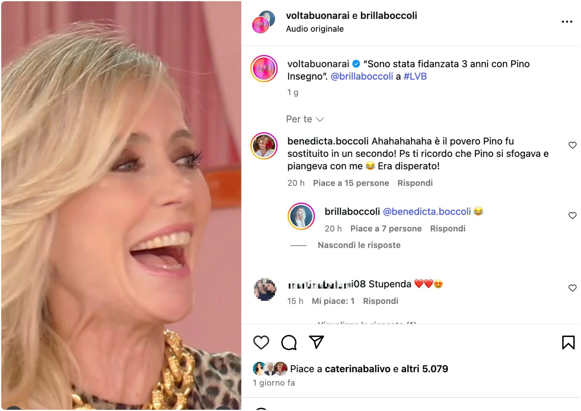 Il commento di Benedicta Boccoli sotto il post pubblicato sull’account de La Volta Buona