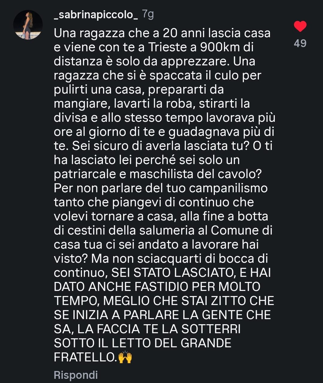 Il commento della ex compagna di Francesco Rana