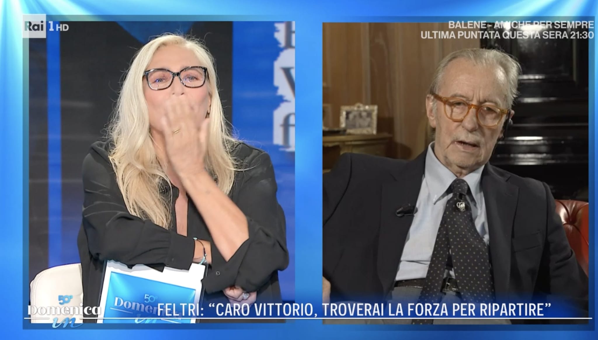 Feltri in collegamento con lo studio di Domenica In.