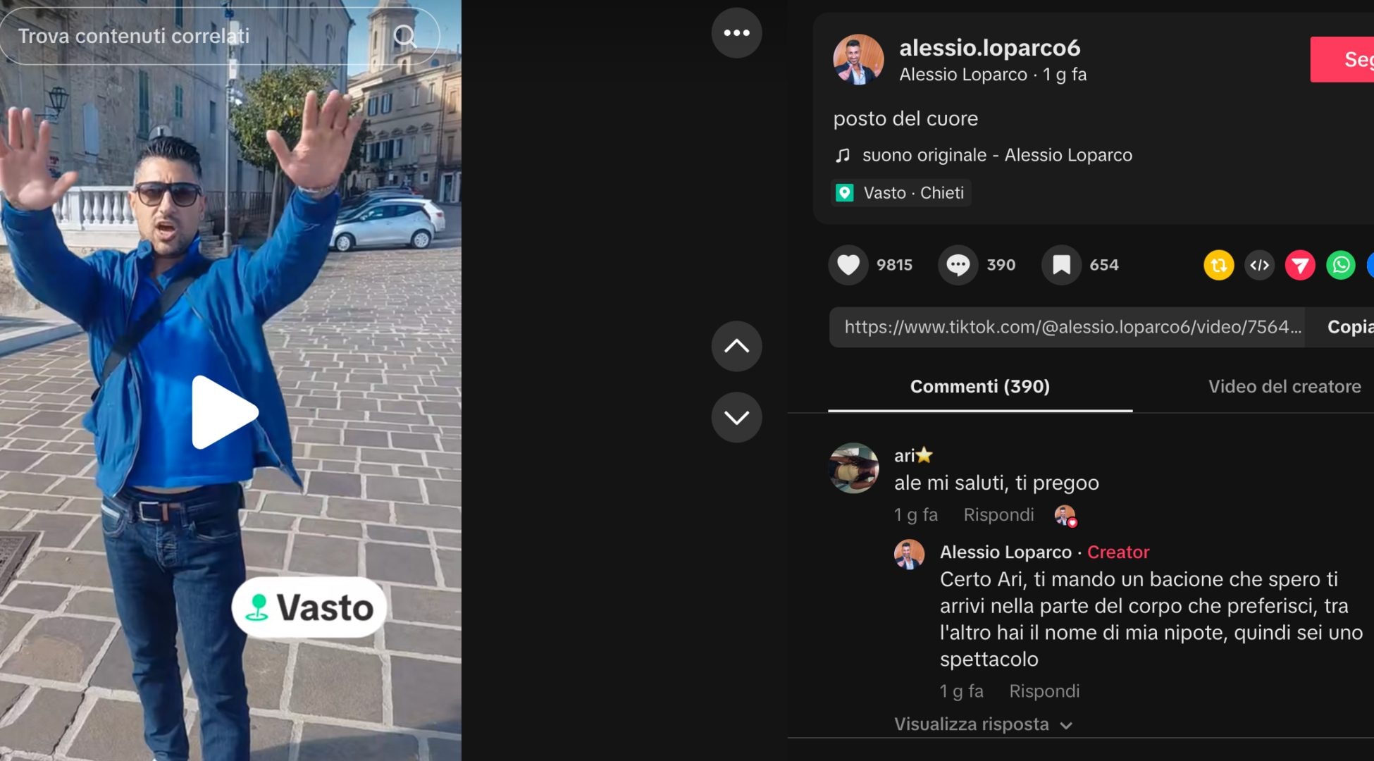 Il commento di Alessio Loparco su TikTok