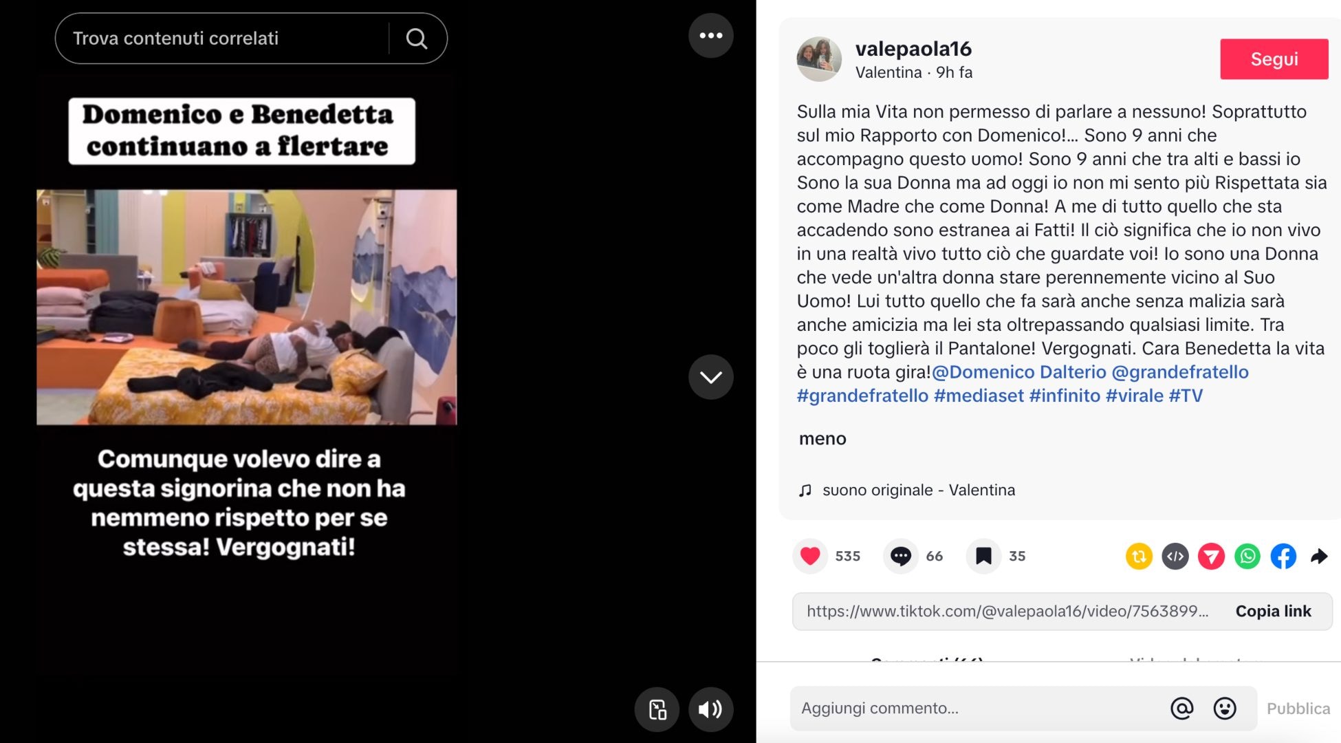 I messaggi di Valentina, compagna di Domenico D’Alterio