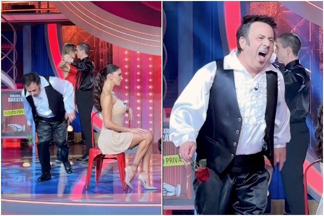 Fuorionda del Gialappa's Show, Mago Forest inciampa durante le prove con Belen Rodriguez: "Che dolore"