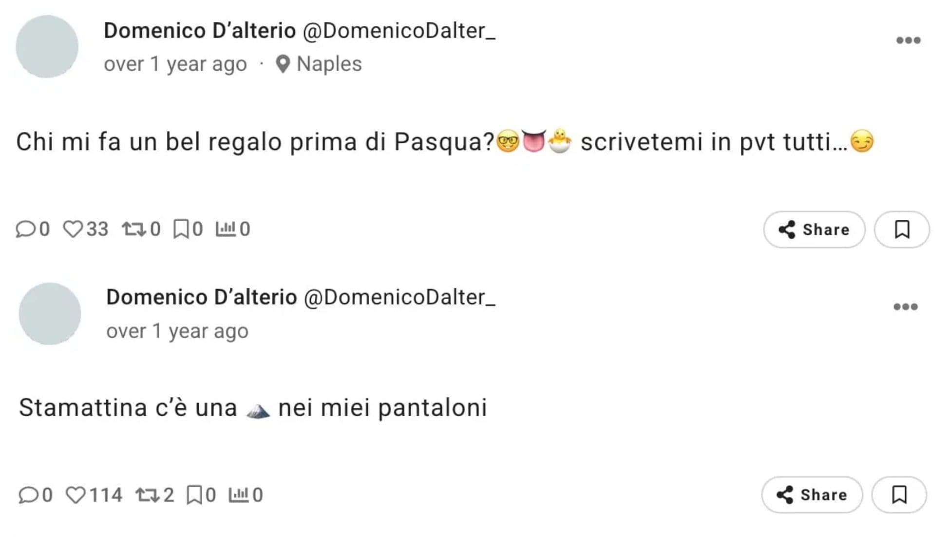 Alcuni dei post pubblicati da Domenico su Twitter