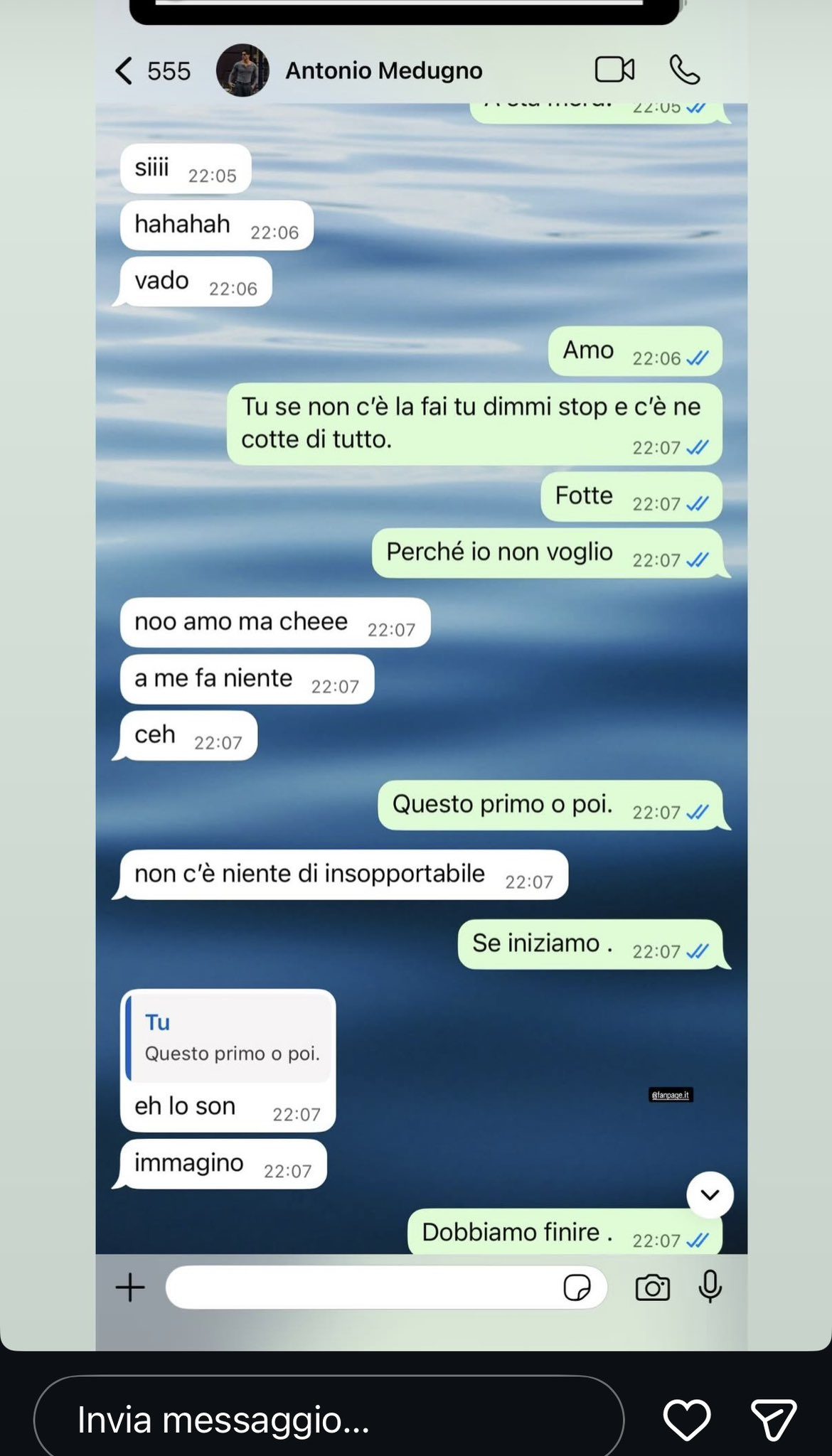 La chat tra Piscopo e Medugno pubblicata su Instagram dal manager