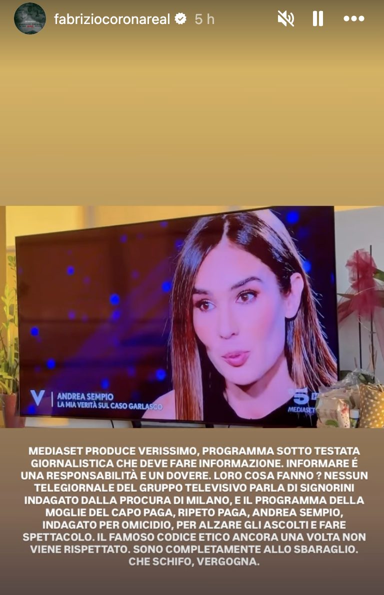 La story pubblicata su Instagram da Fabrizio Corona