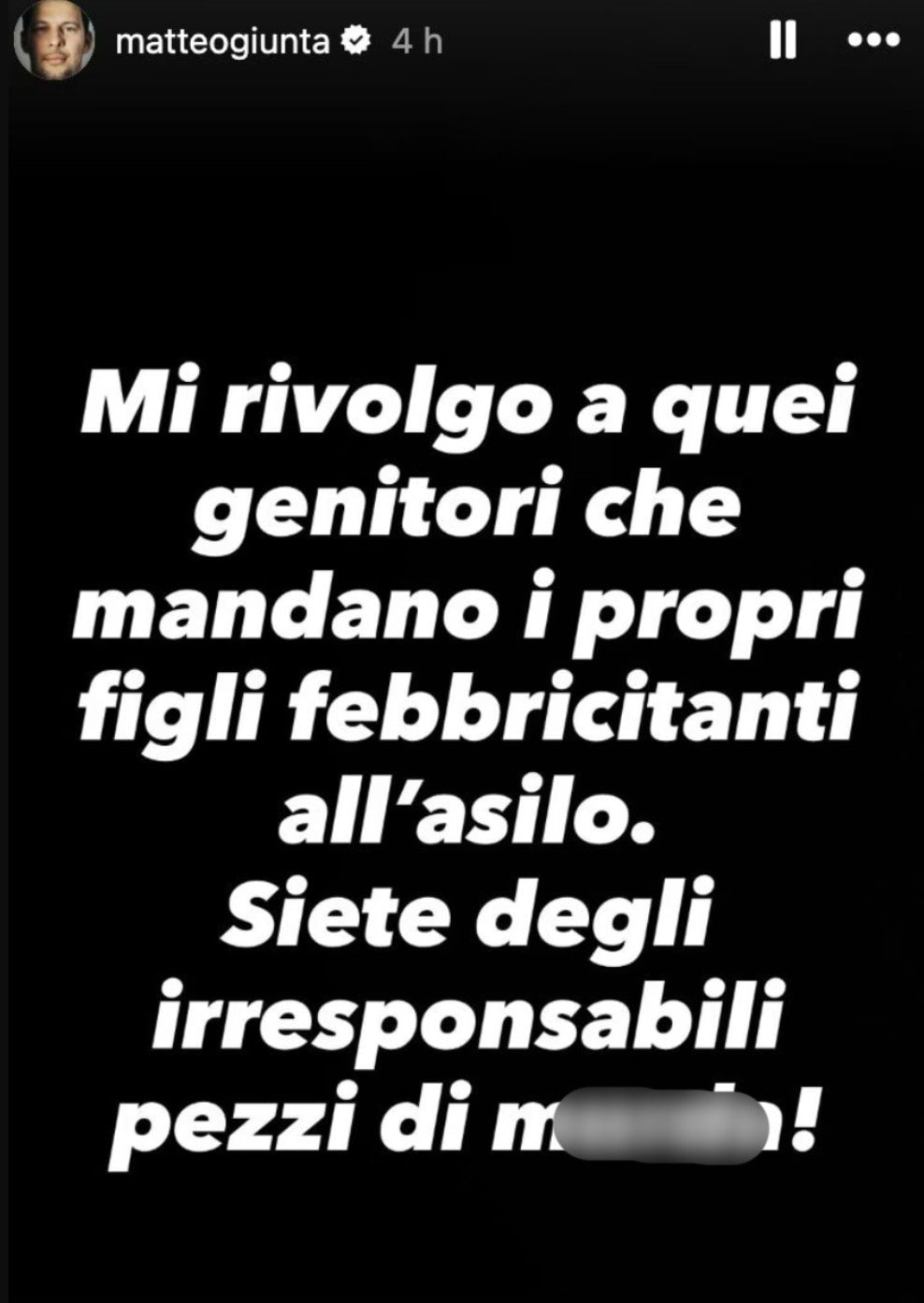 La story pubblicata su Instagram da Matteo Giunta