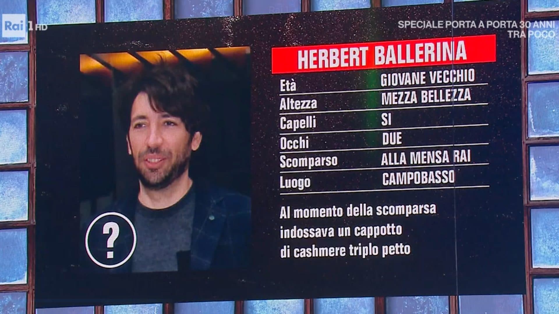 La scheda per la "scomparsa" di Herbert Ballerina da Affari tuoi