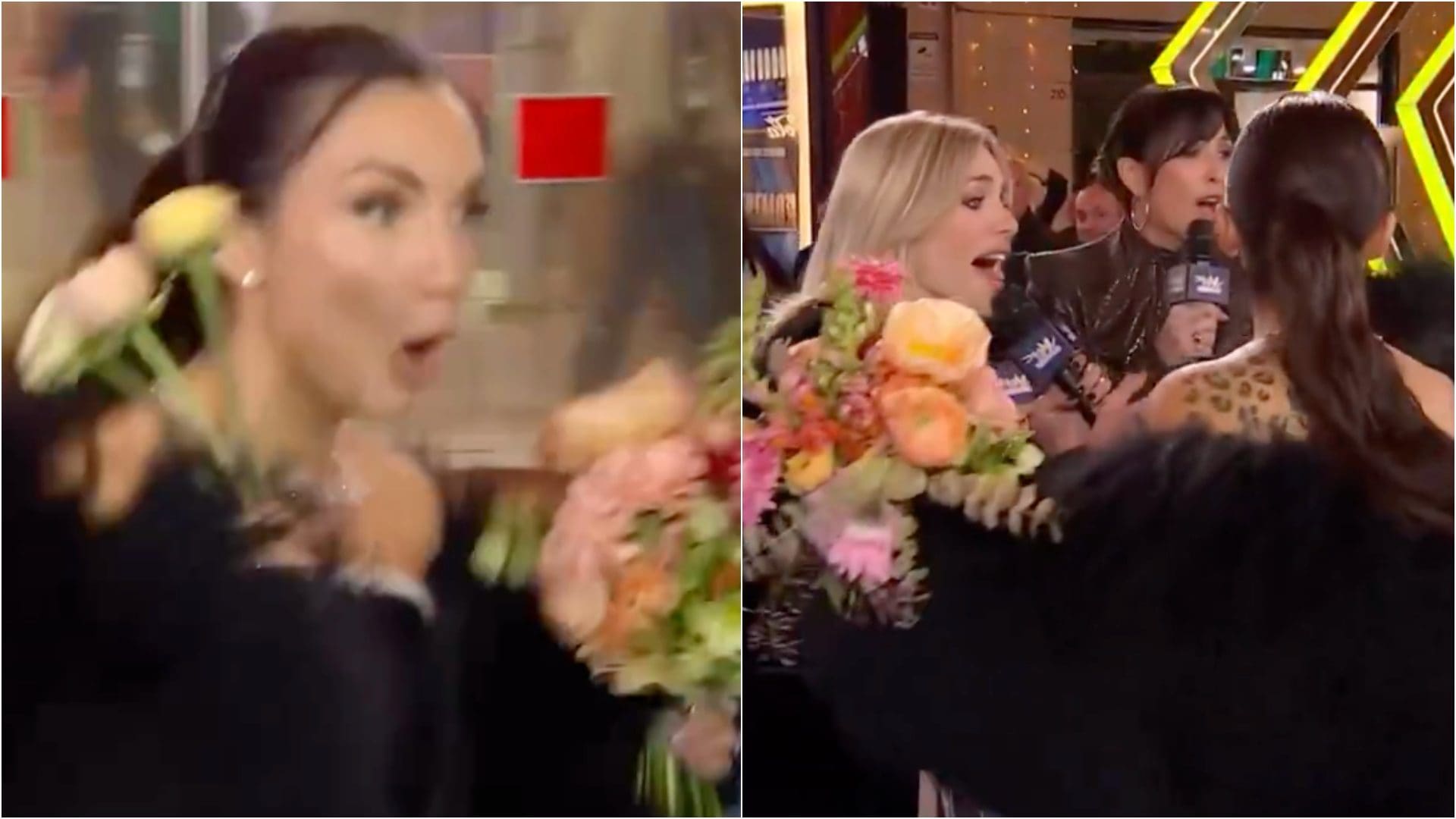 Elettra Lamborghini inciampa sul carpet di Sanremo 26, poi fa un regalo alle conduttrici del PrimaFestival: il video