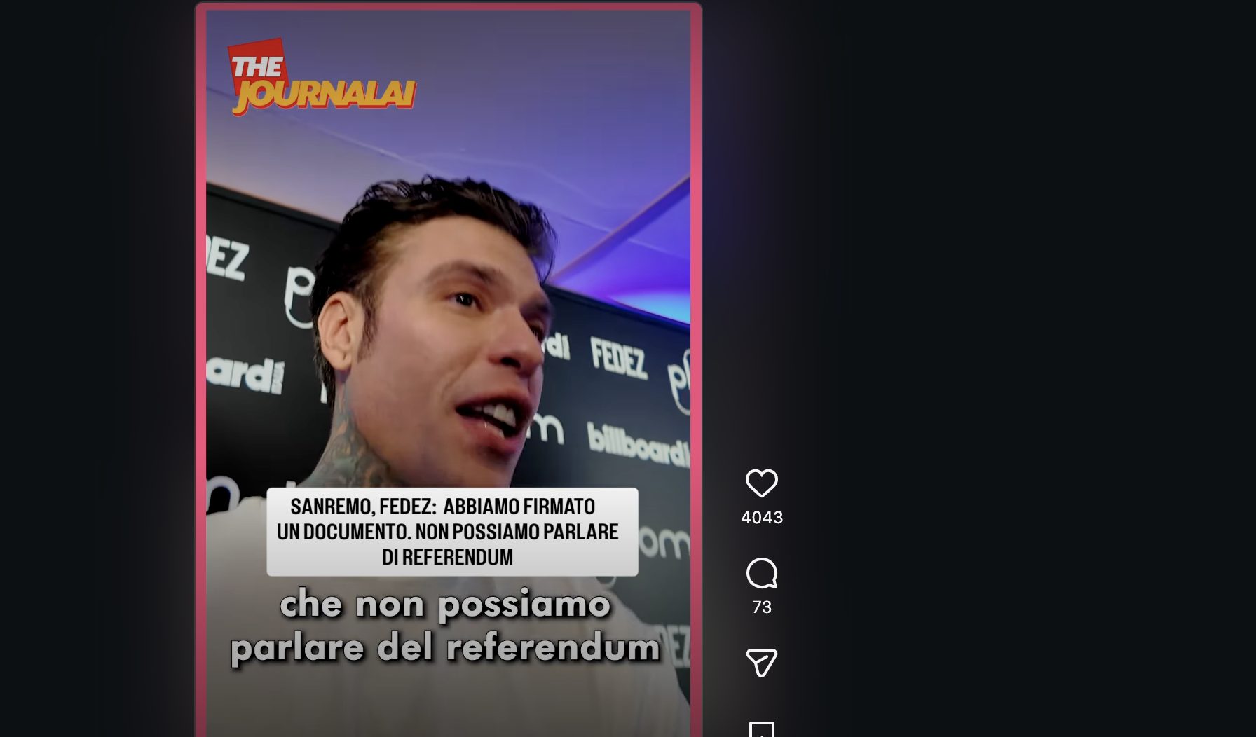 Fedez rivela: "A Sanremo non si può parlare di referendum, abbiamo firmato una carta"