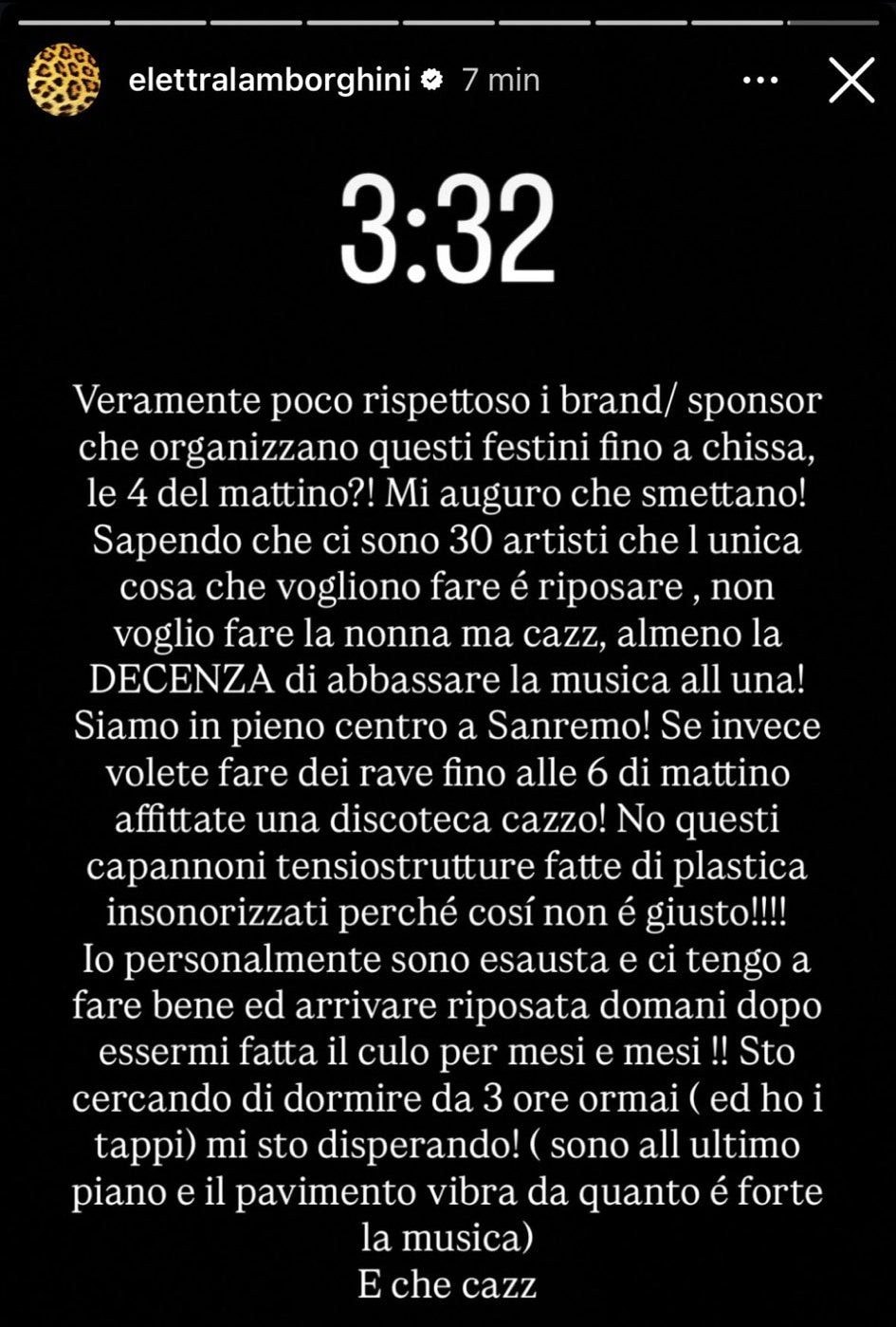 Storia Instagram Elettra Lamborghini, Sanremo 2026