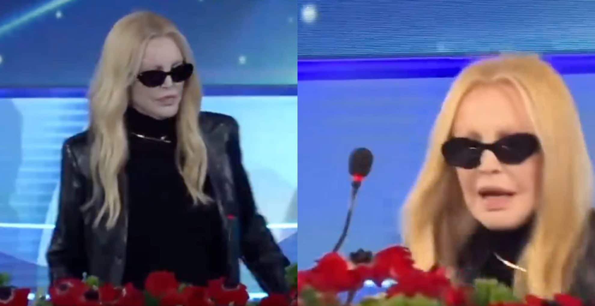 Patty Pravo a Sanremo 2026 non trova la sedia e cade: accanto a lei Simone Fosco, che non è il fidanzato