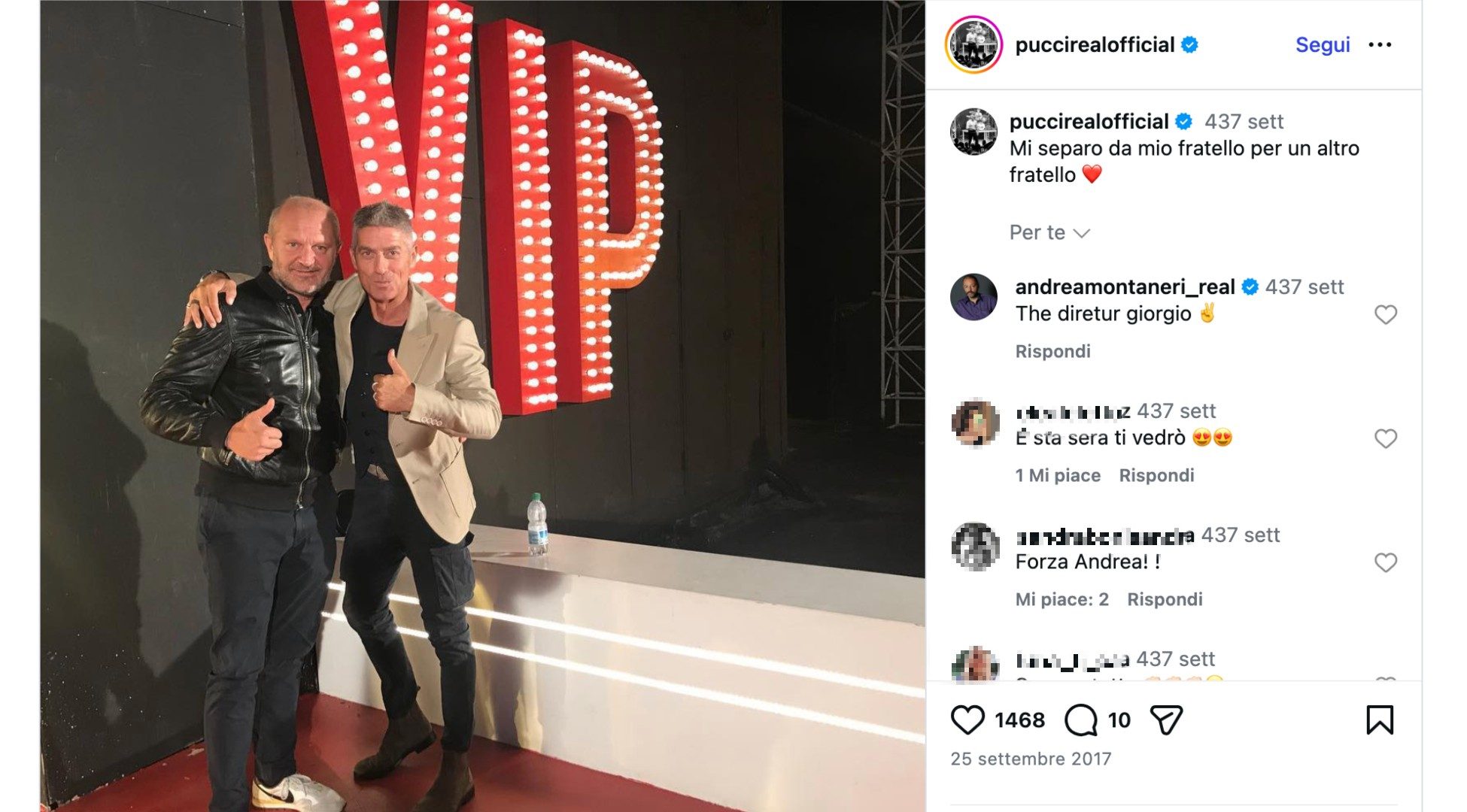 Pucci con il "fratello" Restelli al GF di Ilary Blasi per sponsorizzare la partenza di Big Show, il format condotto dal comico su Italia1