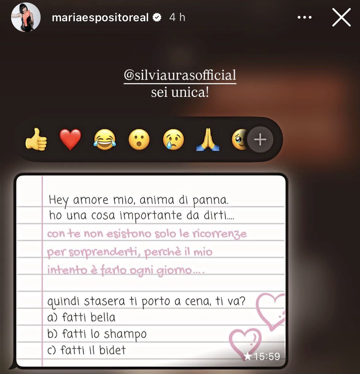 Il messaggio che Maria Esposito ha ricevuto da Silvia Uras