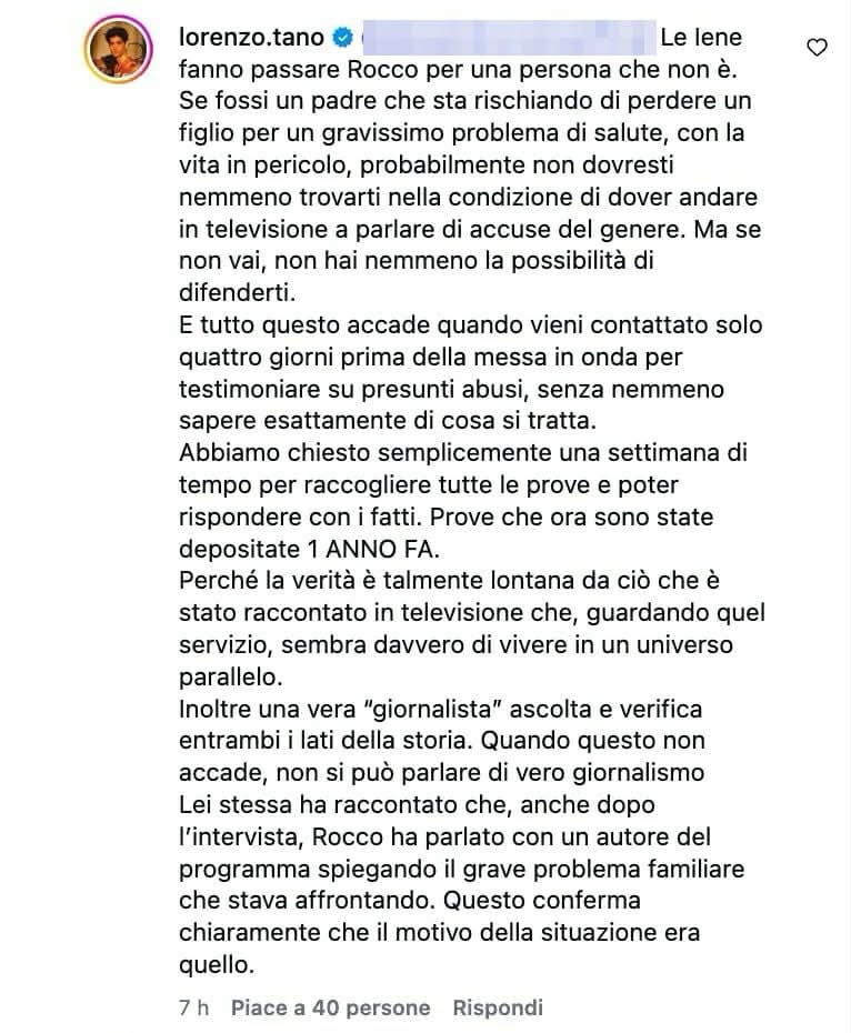 La replica di Lorenzo Tano, figlio di Rocco Siffredi