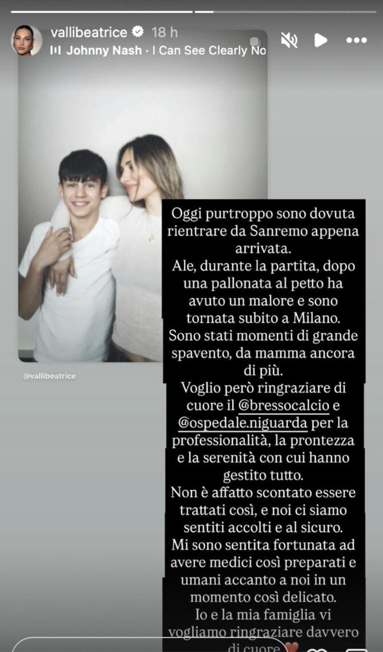 La story pubblicata su Instagram da Beatrice Valli