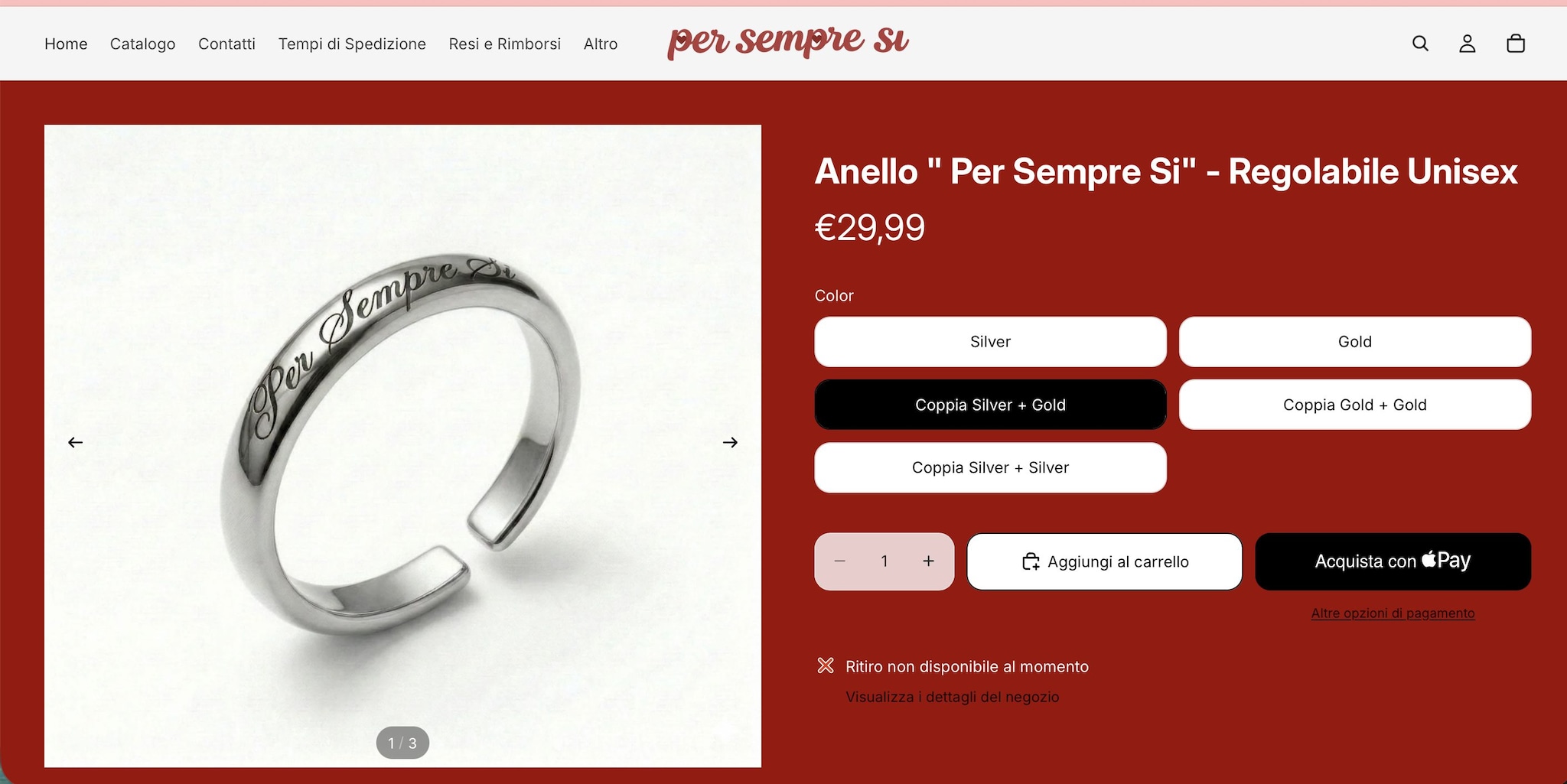 Il sito da cui è possible acquistare l’anello