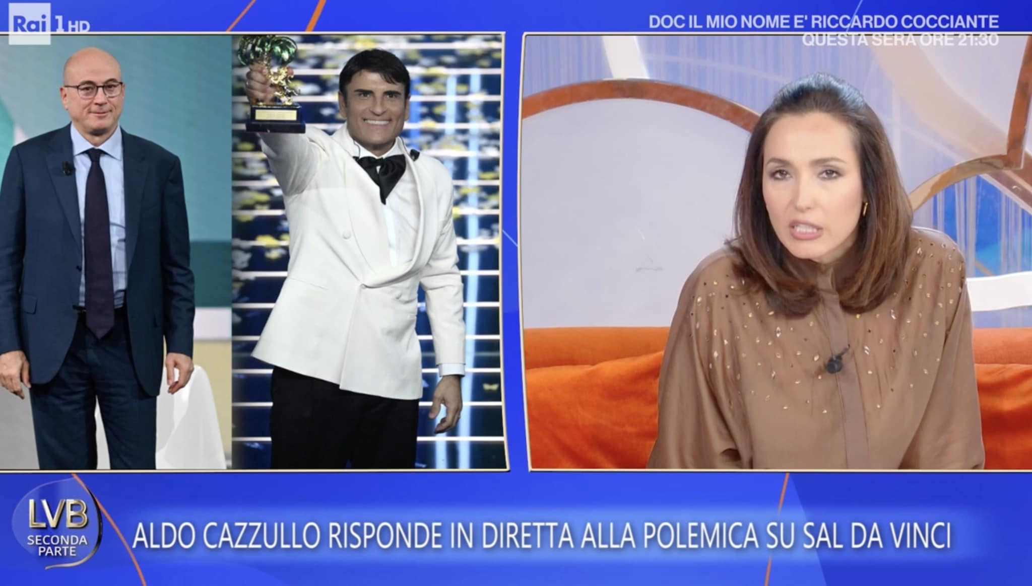 Cazzullo chiama in diretta la Balivo, lei lo mette in riga: "Canzone da matrimonio di camorra non è bello da leggere"