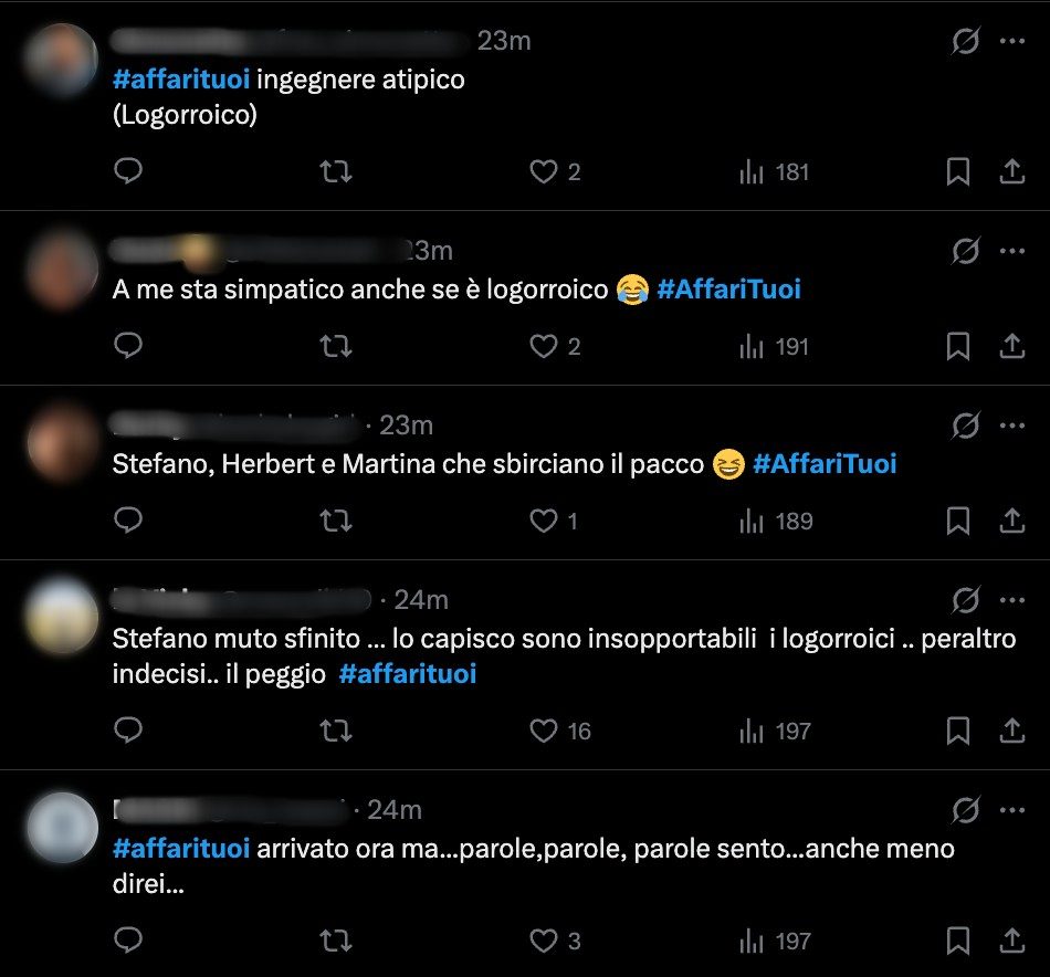 Alcuni dei commenti ironici su X sulla partita di Affari Tuoi