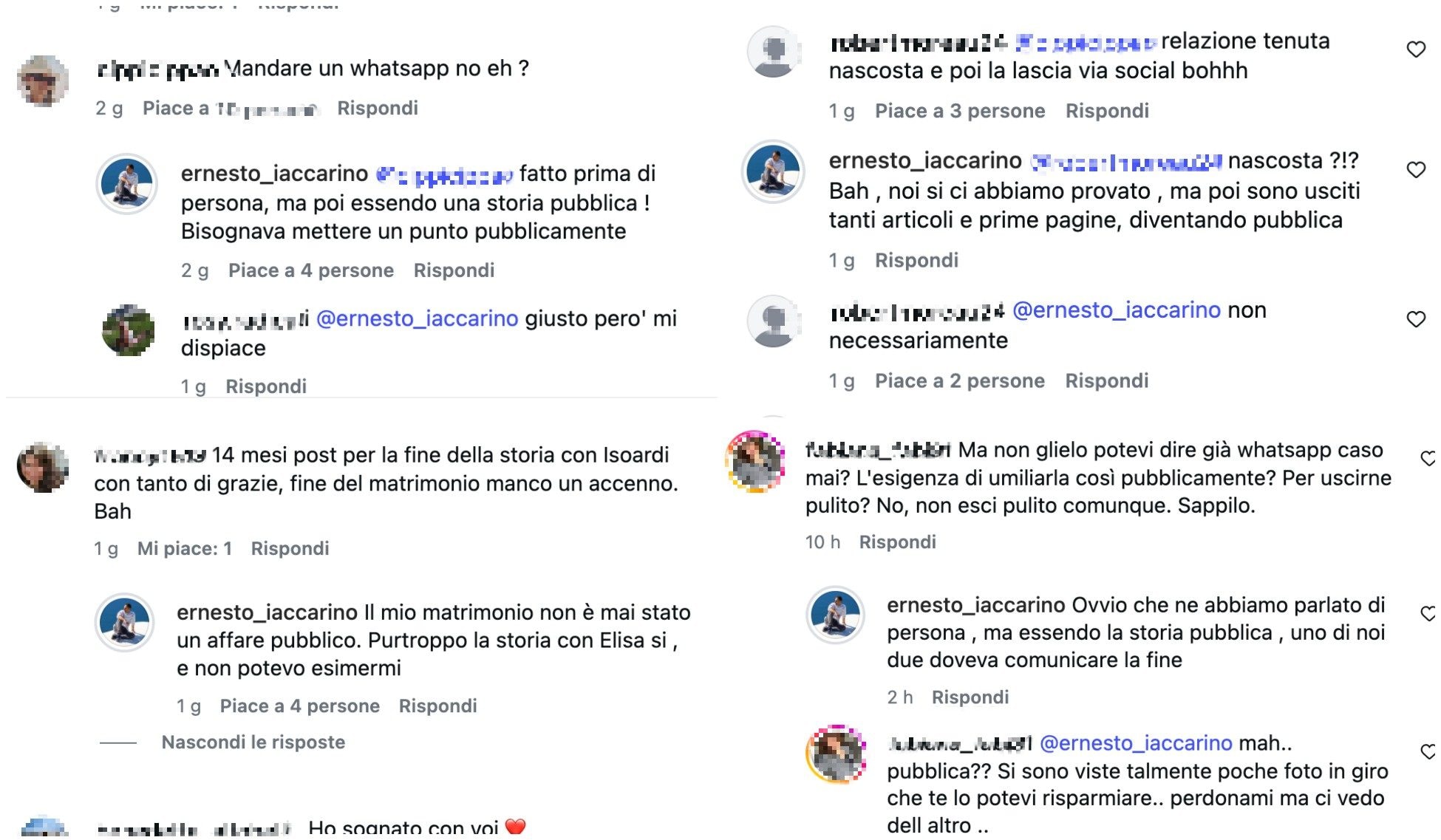 Ernesto Iaccarino motiva la scelta di comunicare la separazione da Elisa Isoardi a mezzo social