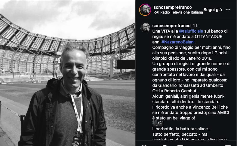 È morto lo storico regista Rai Nazareno Balani, il ricordo di Franco Bragagna: "Non ci siamo voluti sempre bene"