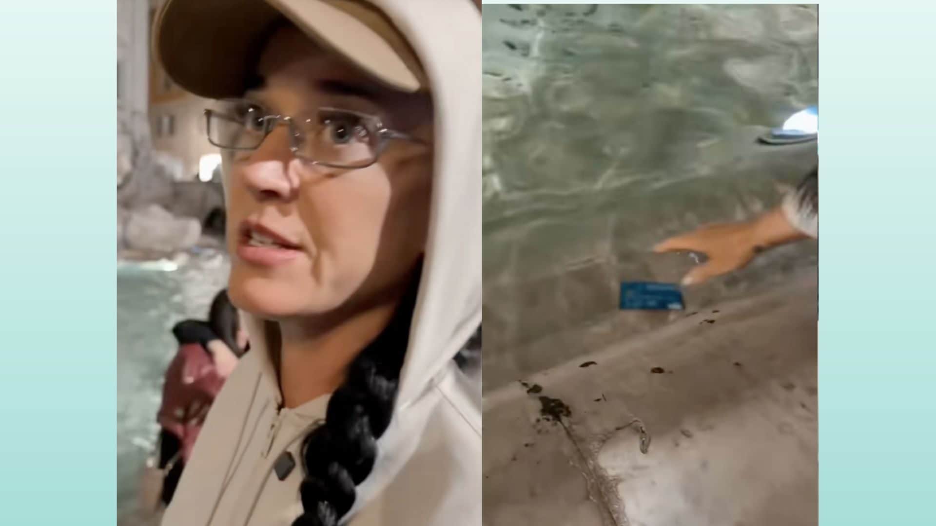 Katy Perry a Roma per il rito della monetina nella Fontana di Trevi, ma lei ci immerge la carta di credito