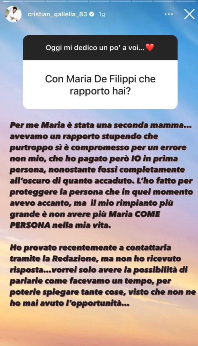 Storia Instagram di Cristian Gallella dell’11 febbraio 2023