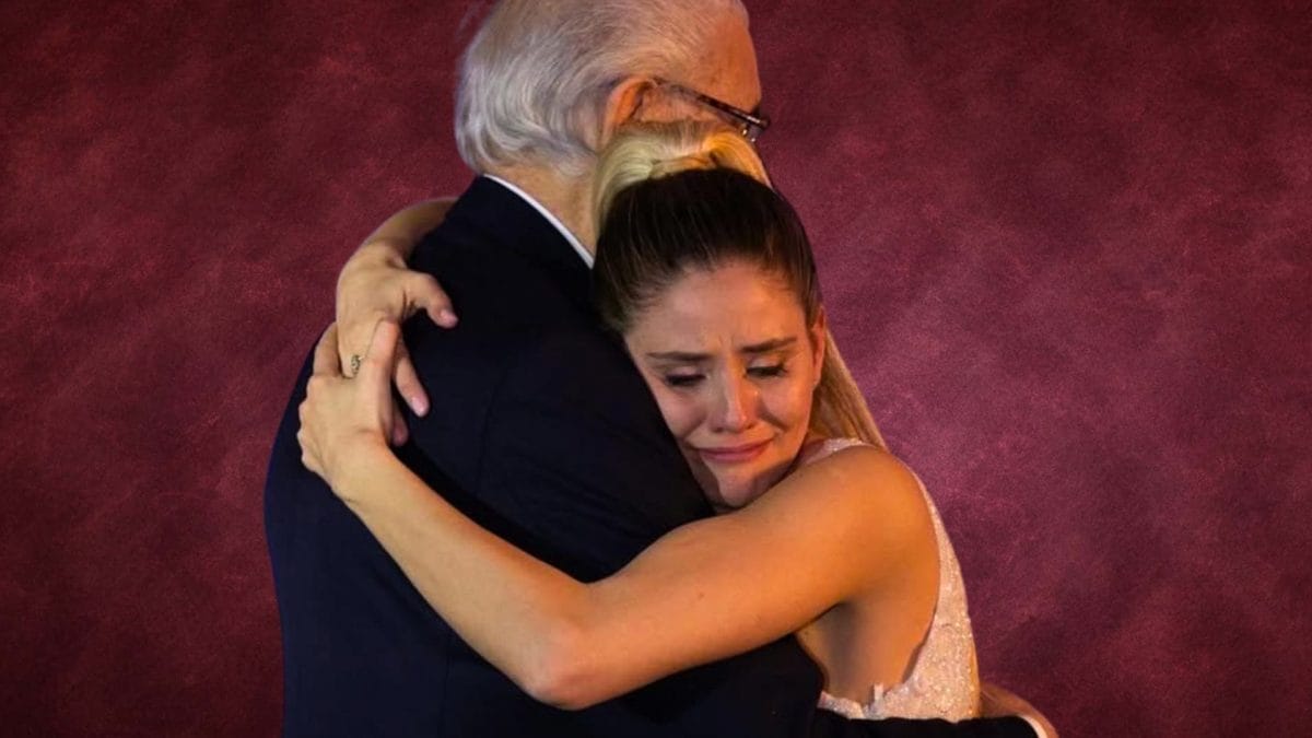 Arianna Montefiori abbraccia il padre Luigi nel giorno del matrimonio con Briga