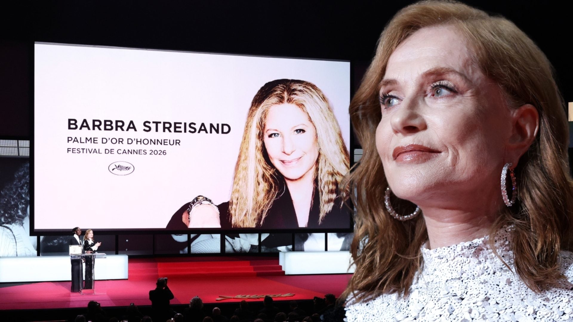Isabelle Huppert ritira la Palma d’Oro Onoraria per Barbra Streisand